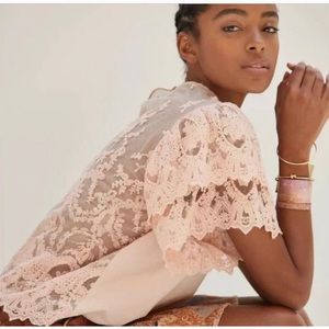 Anthropologie Forever That Girl Grace Tiered Lace Back Top Pink